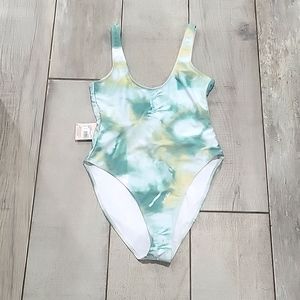 Missguided  tall One piece bathing suit green/ blue/yellow high  thigh size 8.